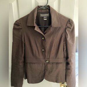 BANANA REPUBLIC Olive Green Brown Linen Blend Jacket Blazer Safari Career Sz 2